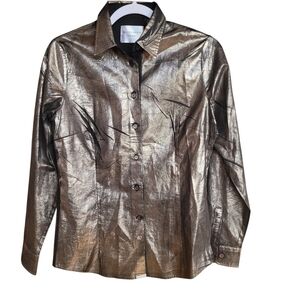 MADISON MAISON Medium LAMINATED SILVER SHIRT  The Madison Maison Laminated